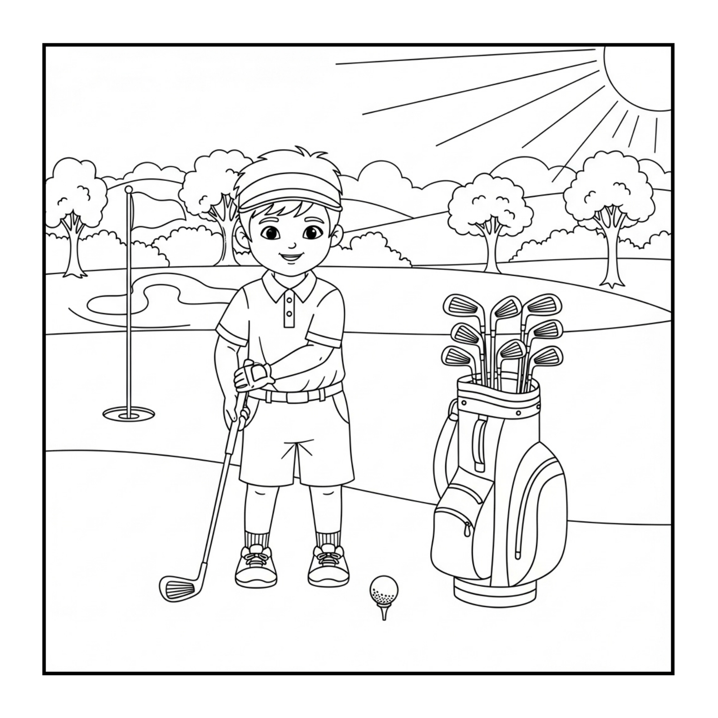 Golf Player Golfer Coloring Book for Adults Men Women Kids Boys Girls Teens Youth Single Sided Golfing Coloring Activity Book for Children