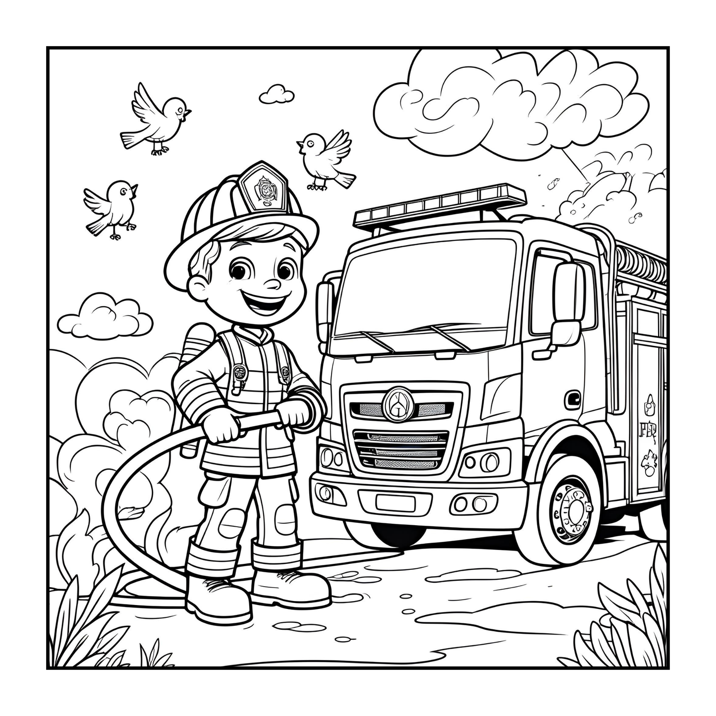 Cool Firefighter Coloring Book Gift for Adults Men Women Kids Boys Girls Teens 50 Pages Single Sided Fire Truck Fireman Firewoman Coloring