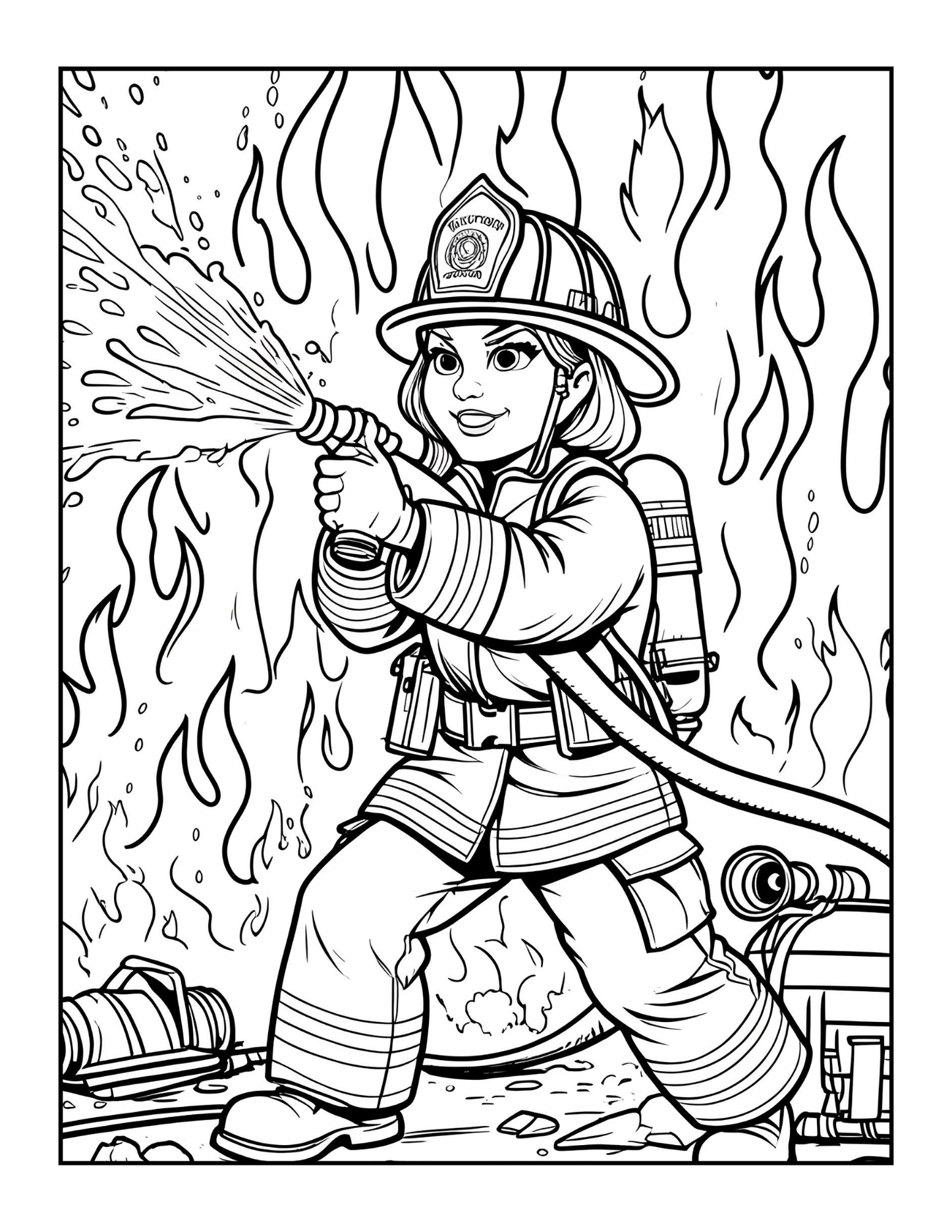 Cool Firefighter Coloring Book Gift for Adults Men Women Kids Boys Girls Teens 50 Pages Single Sided Fire Truck Fireman Firewoman Coloring