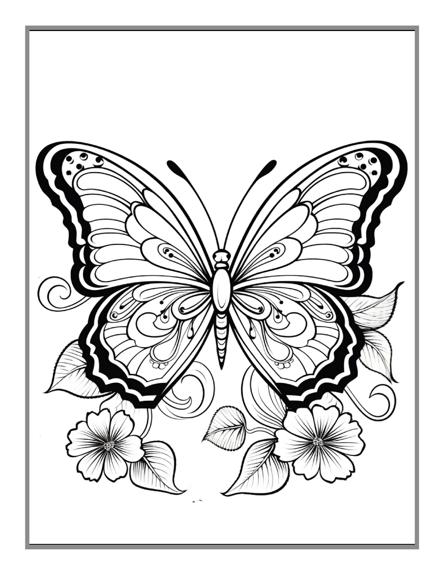 50 Pages Cute Butterfly and Flower Coloring Book Holiday Birthday Gift Present for Adults Kids Men Women Boys Girls Teens Bold and Easy