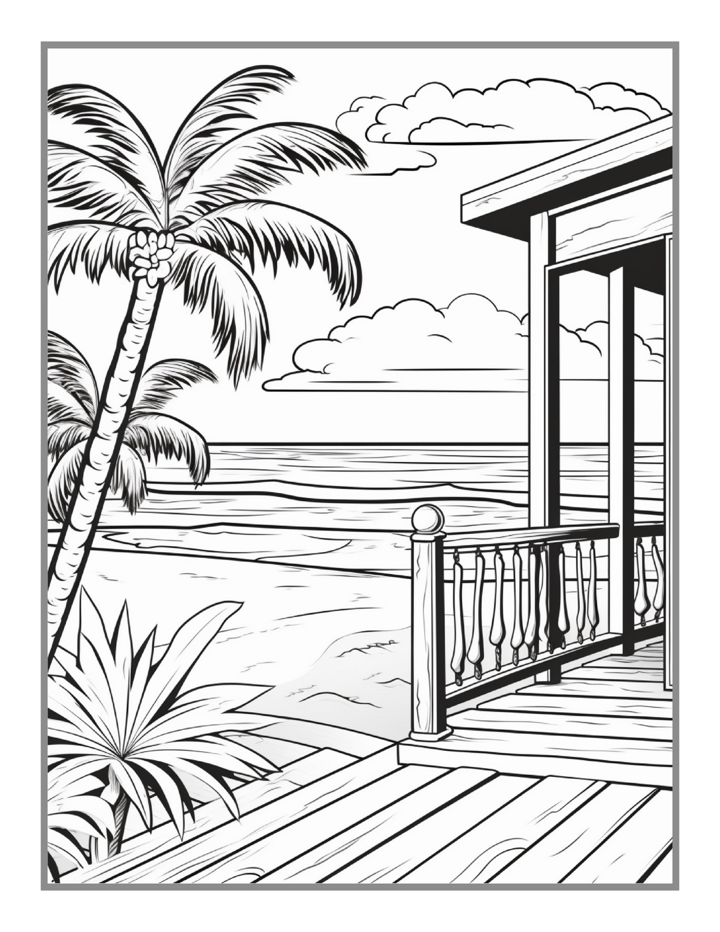 Vacation Beach Theme Relaxation Coloring Book 50 Pages Tropical Beach Homes Coloring Book Birthday Holiday Gift for Adults Men Women Kids Boys Girls