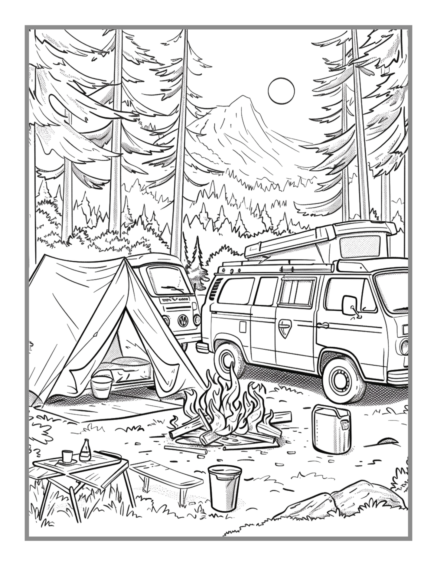 Summer Camp Campfire Landscape Coloring Book 50 Pages Camping Coloring Book Gift for Adults Kids Ages Men Women Boys Girls Teens Youth