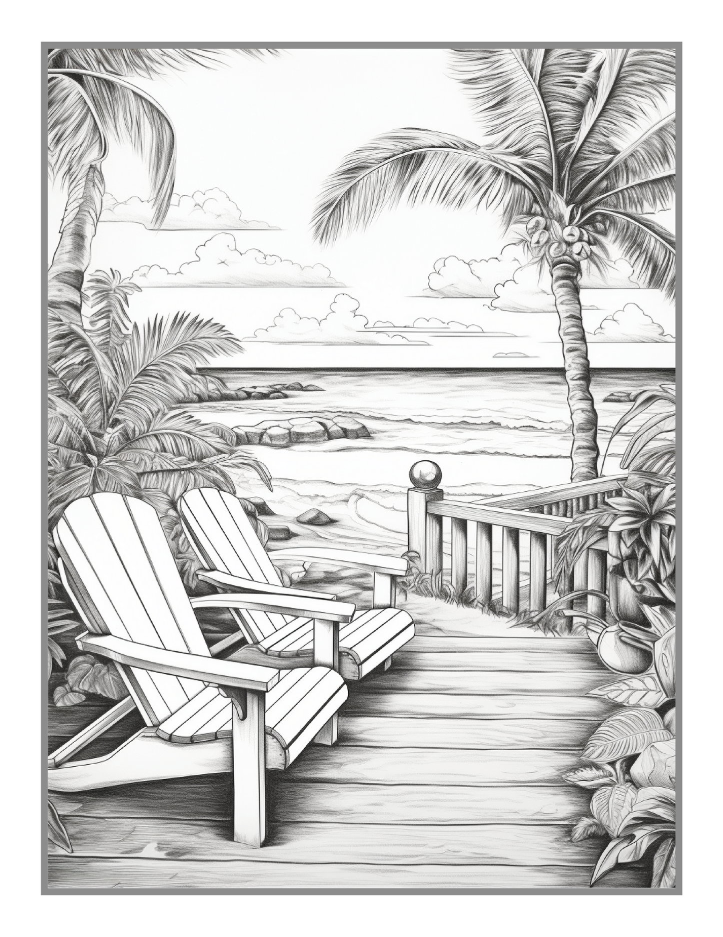 50 Pages Tropical Beach Homes Coloring Book Birthday Holiday Gift for Adults Men Women Kids Boys Girls Teens Vacation Beach Theme Relaxation