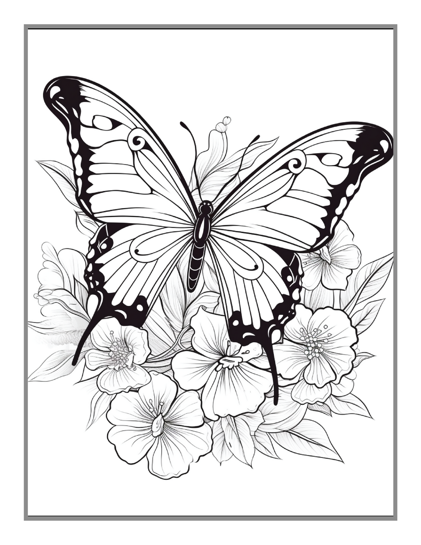 Cute Butterfly and Flower Coloring Book Holiday Birthday Gift Present for Adults Kids Men Women Boys Girls Teens 50 Pages Butterfly Lover