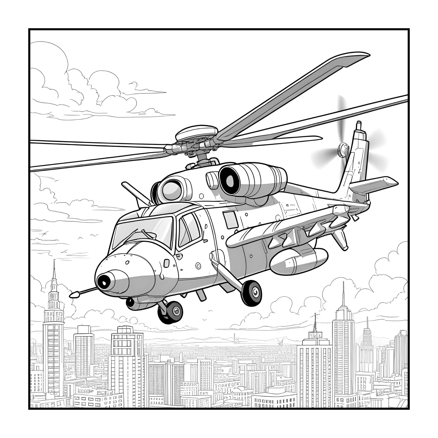 Military Attack Helicopter Coloring Book Gift for Adults Kids Boys Girls Teens Bold and Easy 50 Pages Single Sided Coloring Activity Book