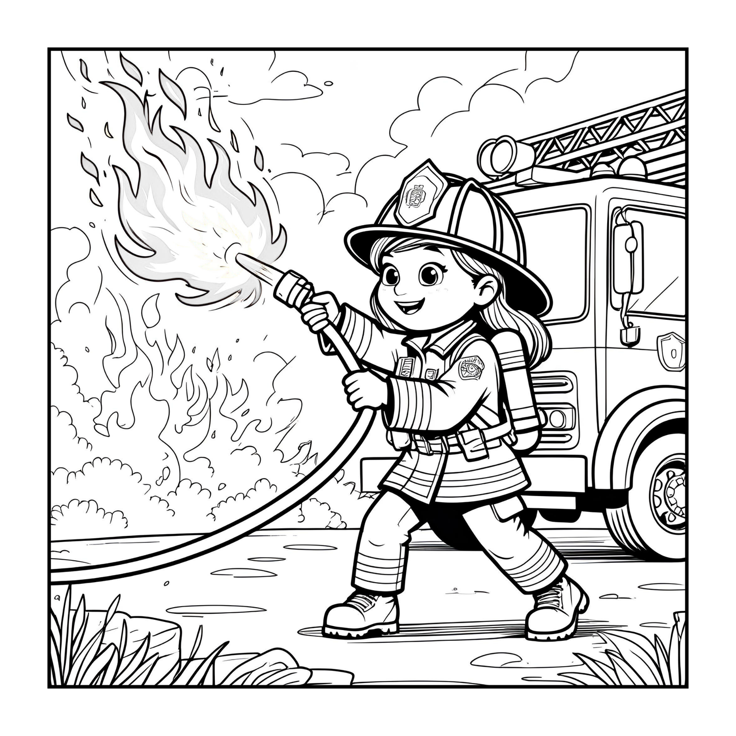 Cool Firefighter Coloring Book Gift for Adults Men Women Kids Boys Girls Teens 50 Pages Single Sided Fire Truck Fireman Firewoman Coloring