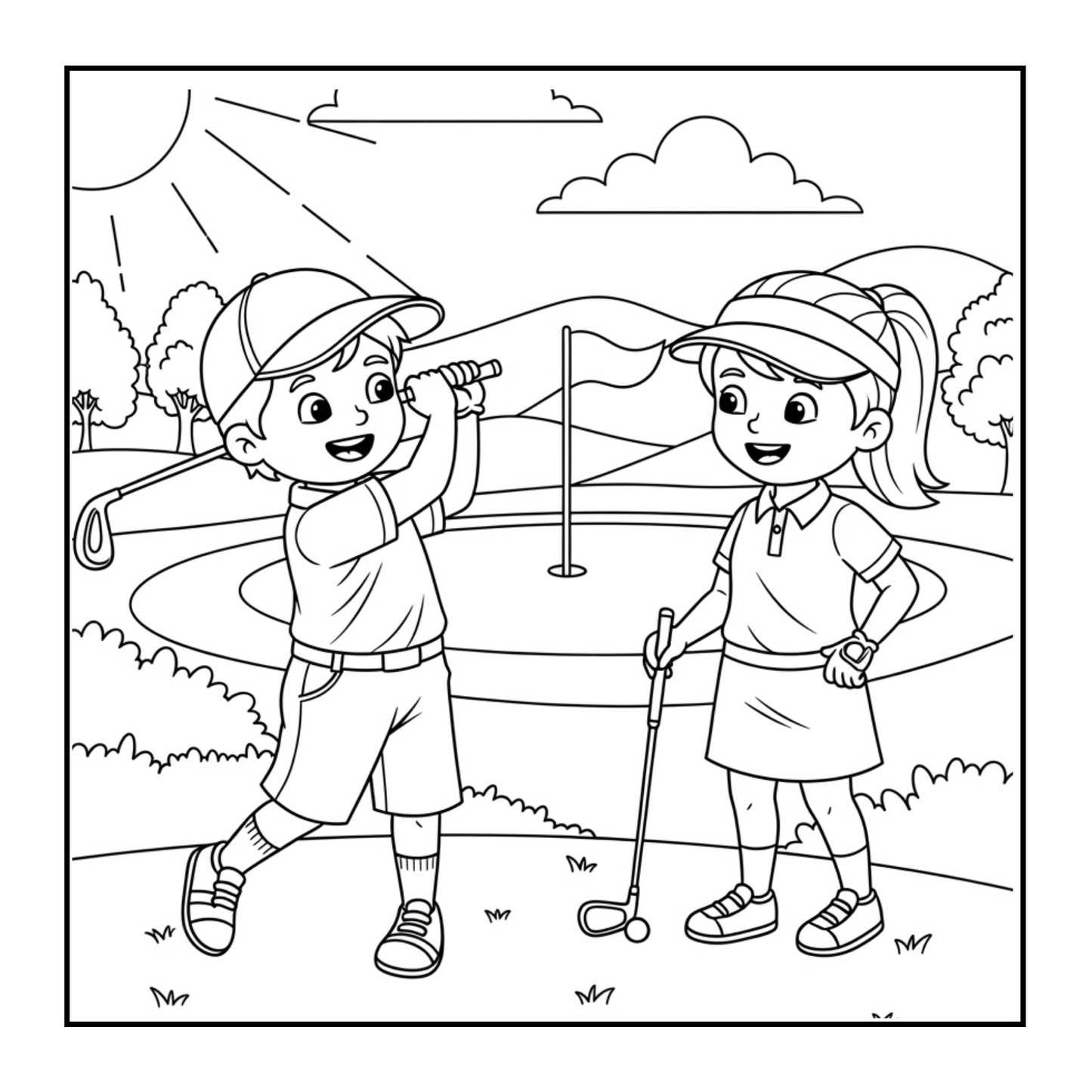 Golf Player Golfer Coloring Book for Adults Men Women Kids Boys Girls Teens Youth Single Sided Golfing Coloring Activity Book for Children