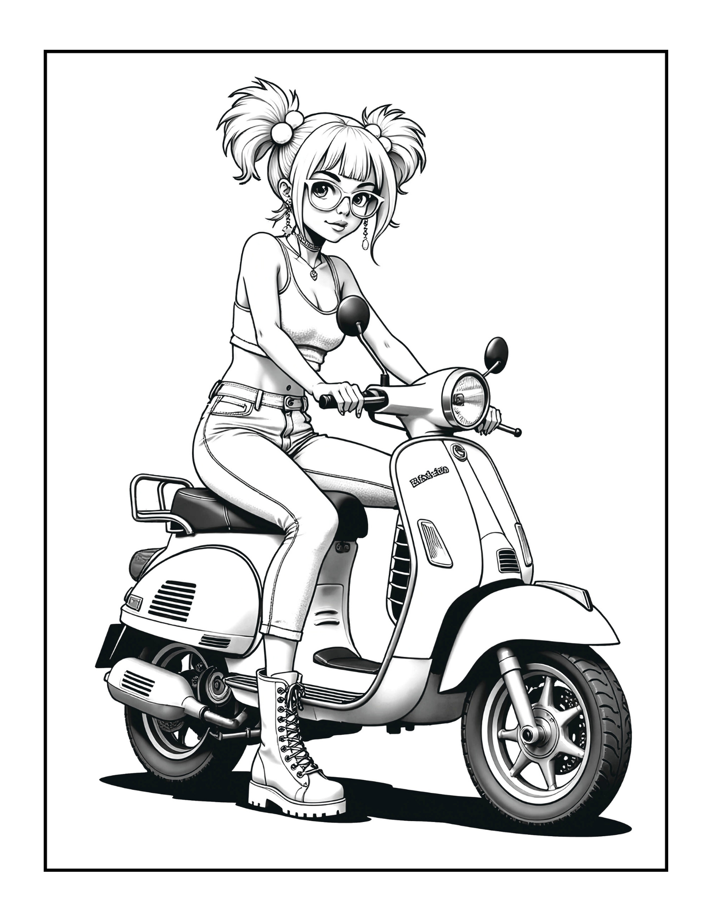 50 Pages Single Sided Cute Japanese Anime Manga Fashion Biker Girls Coloring Book Gift for Adults Men Women Kids Young Boys Girls Teens