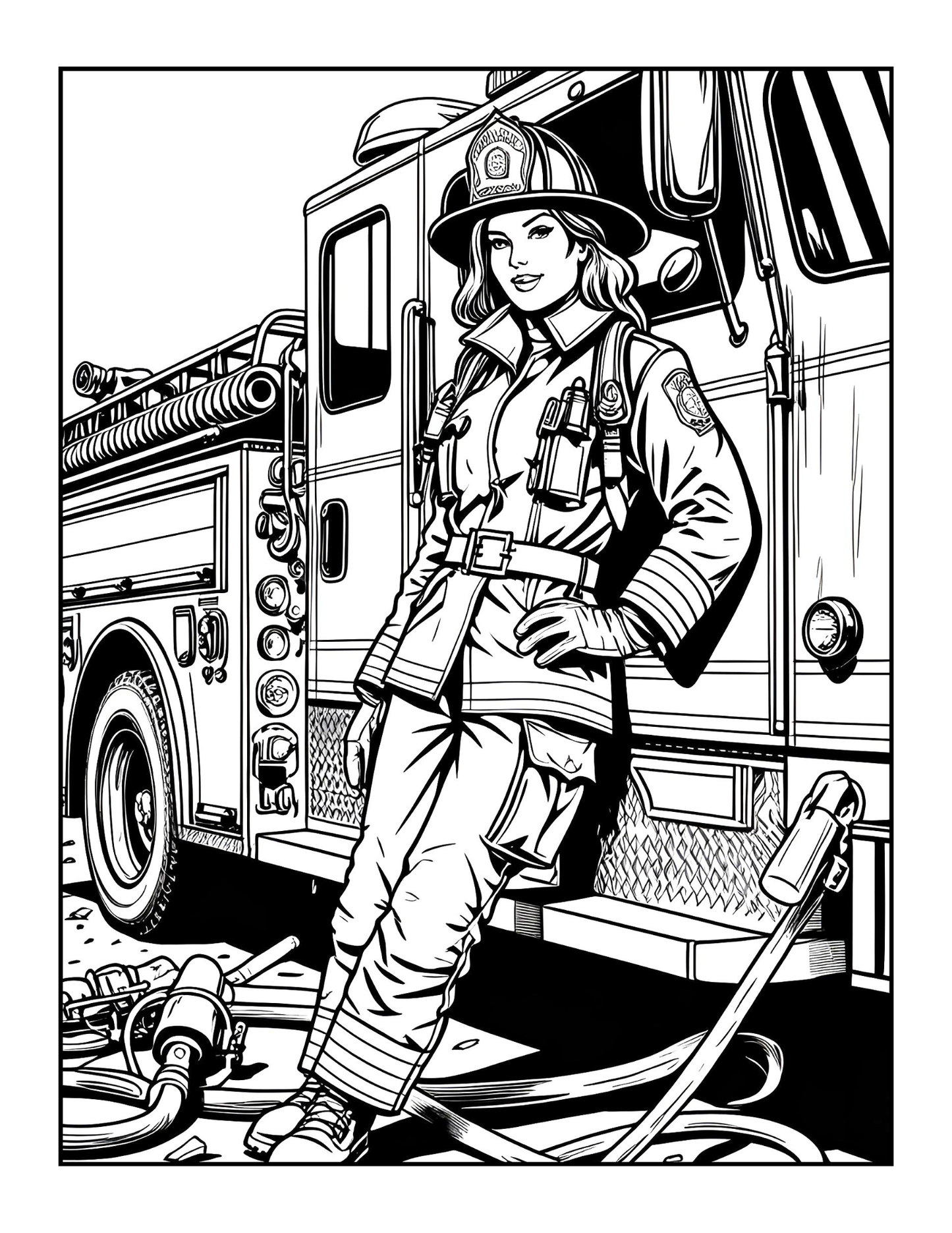 Cool Firefighter Coloring Book Gift for Adults Men Women Kids Boys Girls Teens 50 Pages Single Sided Fire Truck Fireman Coloring Book