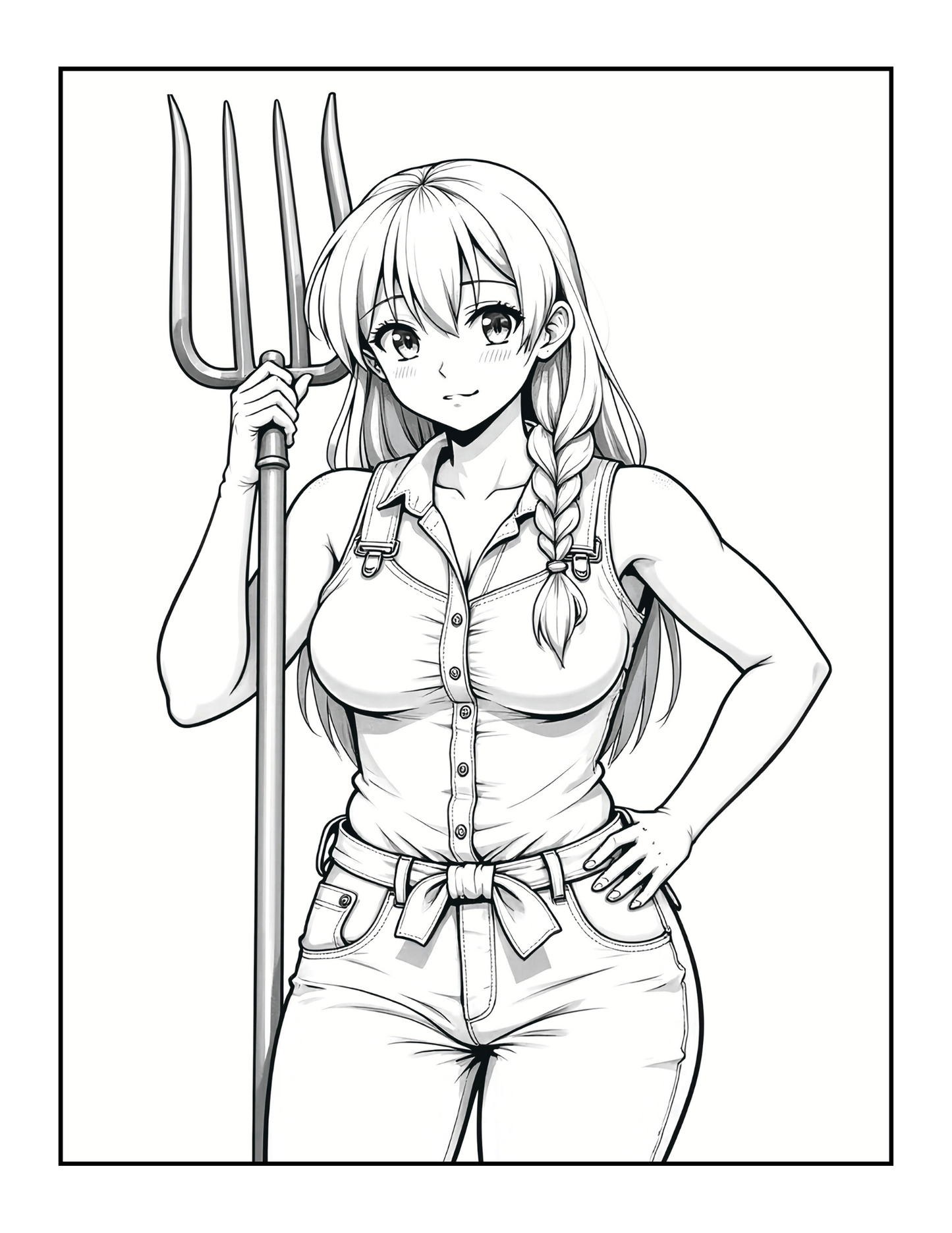 Cute Anime Farm Girls Coloring Book Gift for Adults Men Women Kids Boys Girls Teens Bold and Easy 50 Pages Single Sided Anime Farmer Girls