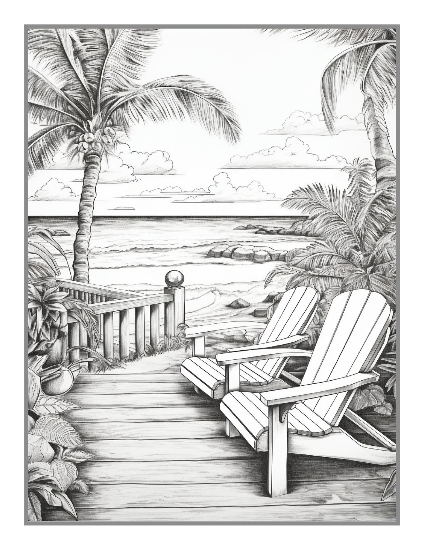 50 Pages Tropical Beach Homes Coloring Book Birthday Holiday Gift for Adults Men Women Kids Boys Girls Teens Vacation Beach Theme Relaxation