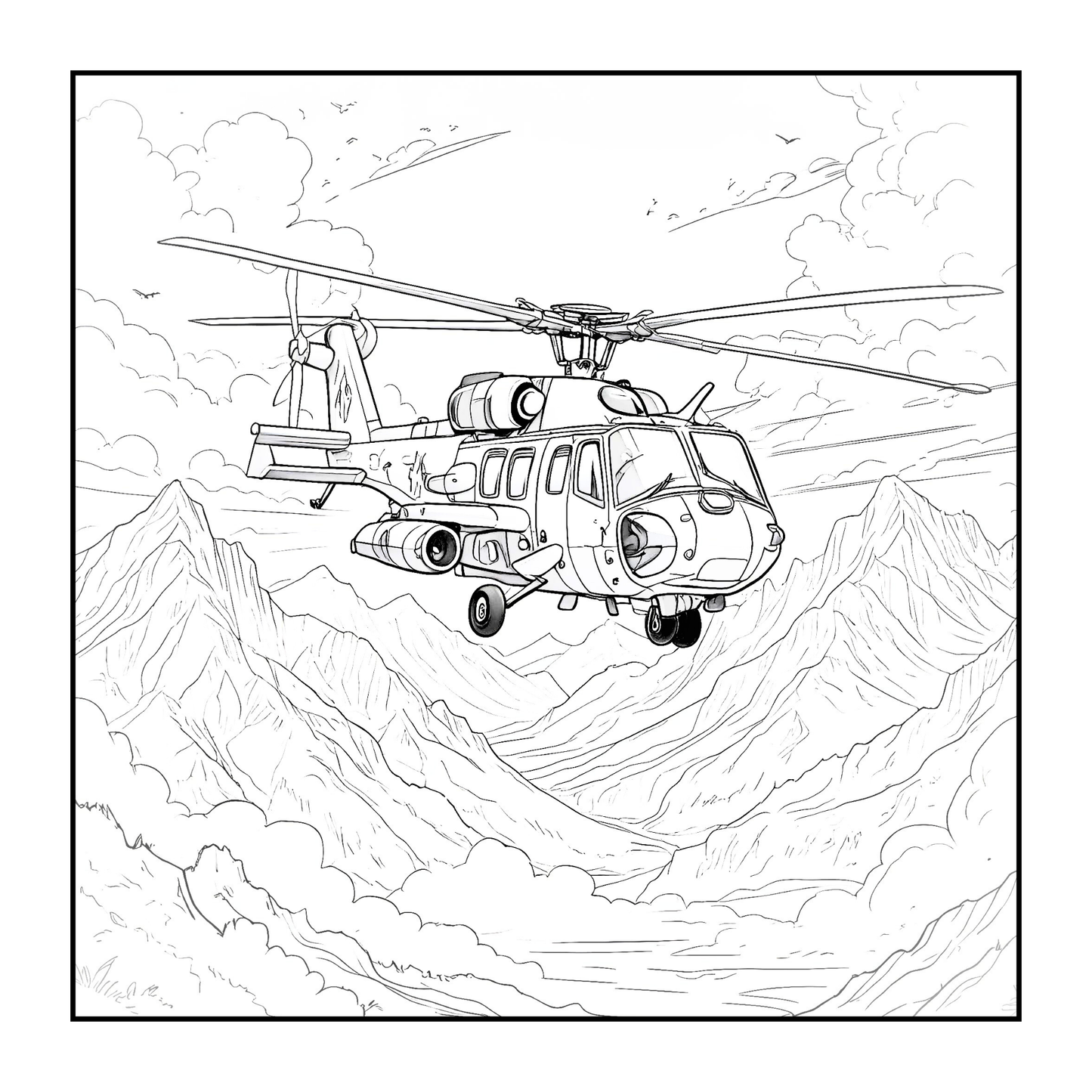 Military Attack Helicopter Coloring Book Gift for Adults Kids Boys Girls Teens Bold and Easy 50 Pages Single Sided Coloring Activity Book