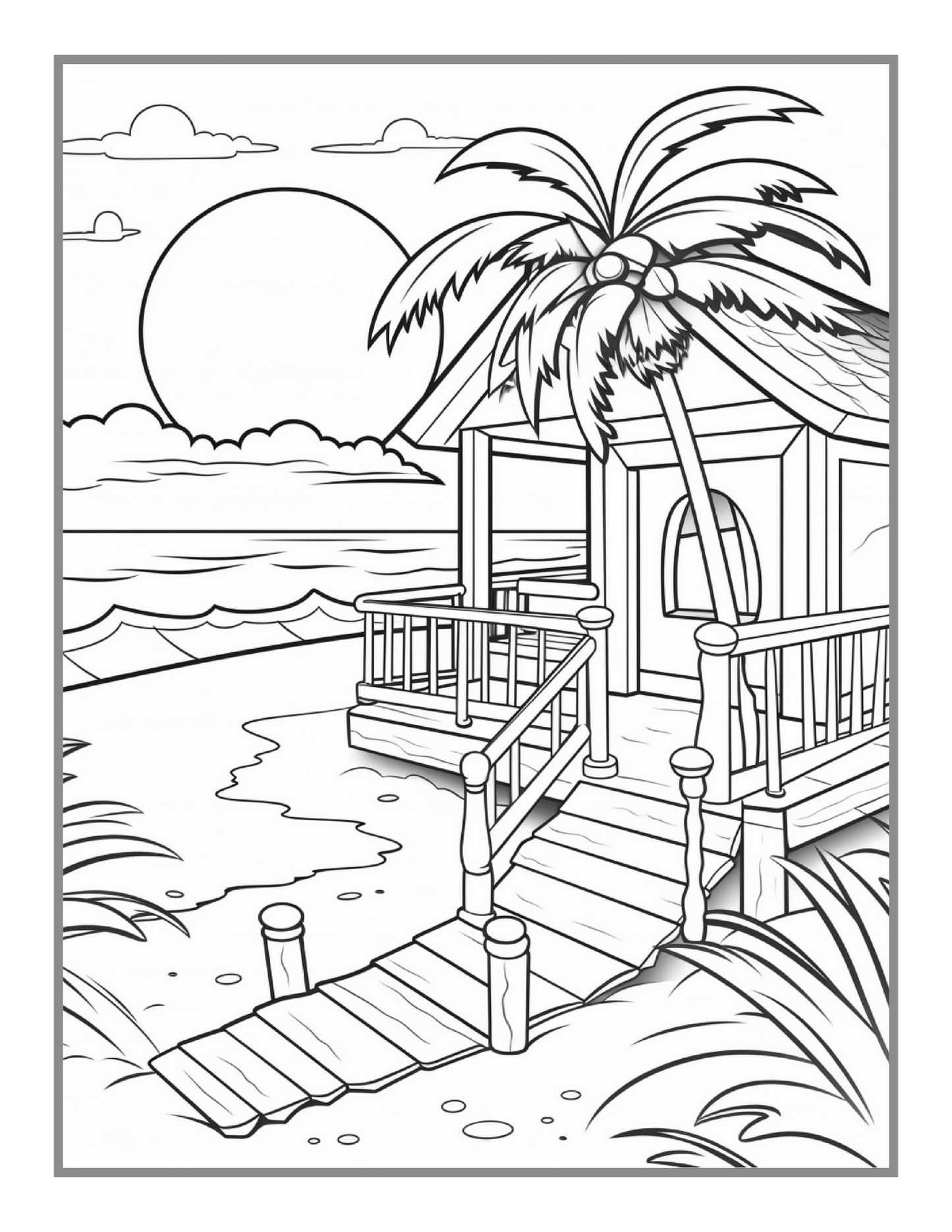 Vacation Beach Theme Relaxation Coloring Book 50 Pages Tropical Beach Homes Coloring Book Birthday Holiday Gift for Adults Men Women Kids Boys Girls