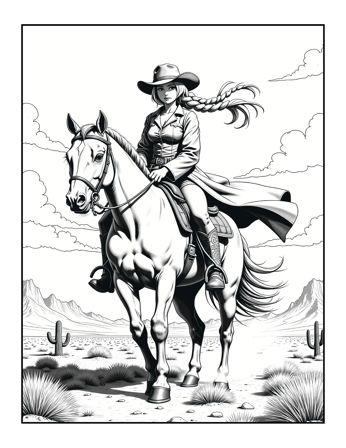 Western Anime Cowgirl Coloring Book Gift for Adults Men Women Kids Boys Girls Teens Bold Easy 50 Pages Single Sided Anime Cowgirl Coloring