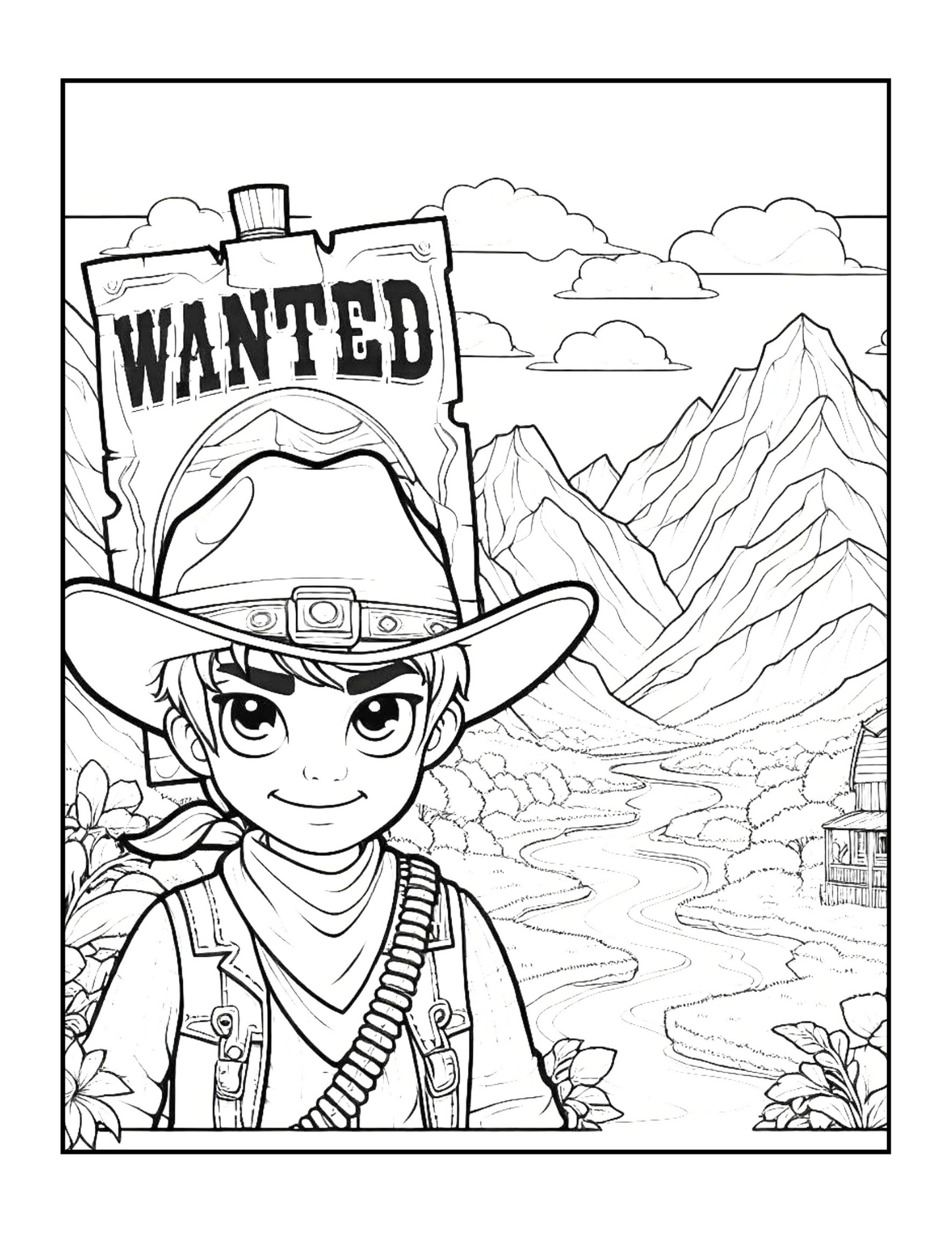 Cowboy Coloring Book Gift for Adults Men Women Kids Young Boys Girls Teens 50 Pages Single Sided Western Cowboy Coloring Activity Book