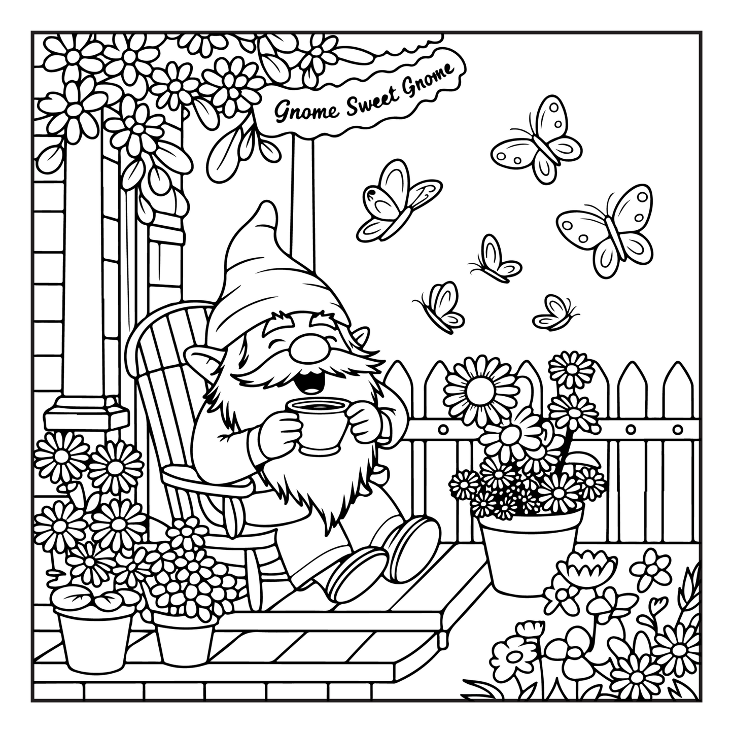 Cozy and Comfy Garden Gnomes Coloring Book Gift for Adults Men Women Kids Boys Girls Teens Bold Easy Simple Whimsical Gnome Coloring Sheets