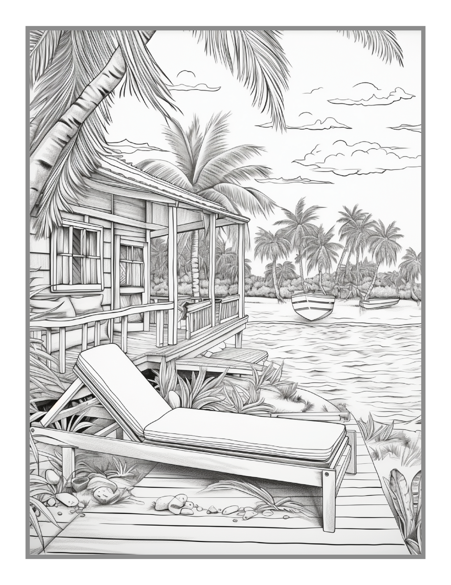 50 Pages Tropical Beach Homes Coloring Book Birthday Holiday Gift for Adults Men Women Kids Boys Girls Teens Beach Life Coloring Activity