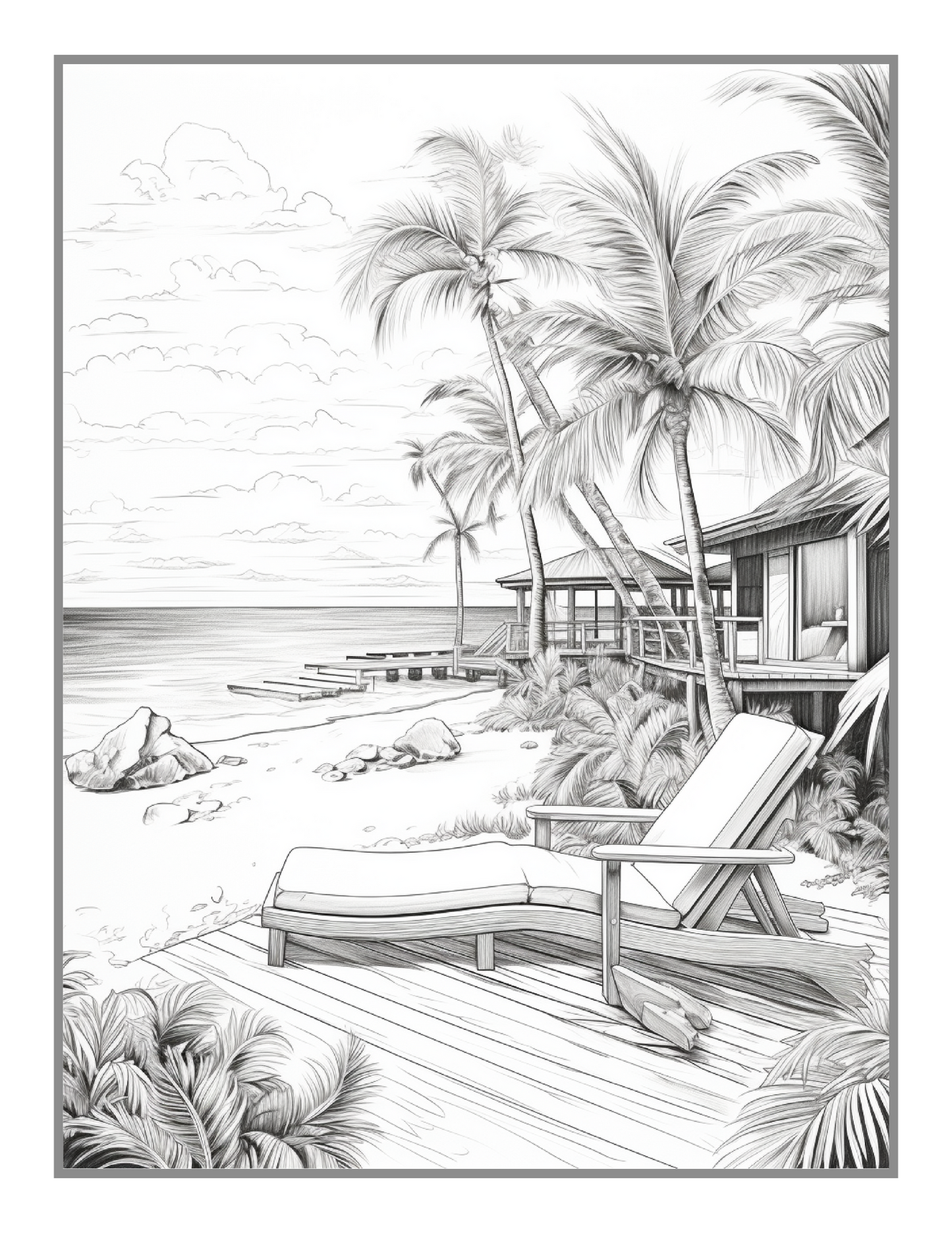 50 Pages Tropical Beach Homes Coloring Book Birthday Holiday Gift for Adults Men Women Kids Boys Girls Teens Beach Life Coloring Activity