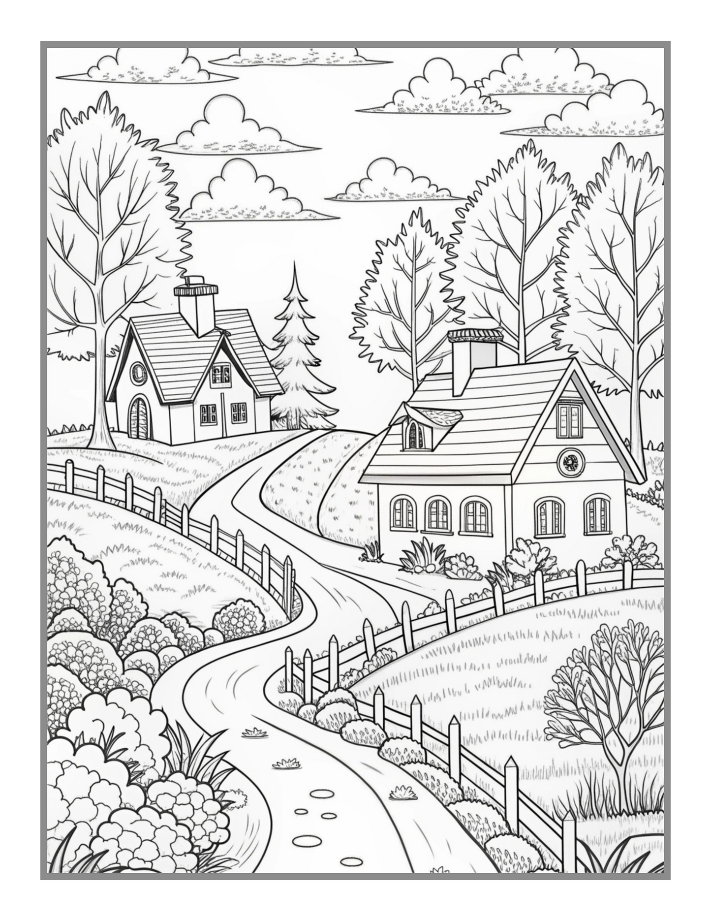 50 Pages Cozy Village Coloring Book Christmas Holiday Gift for Adults Kids Men Women Boys Girls Teens Fairy Village Coloring Activity Book