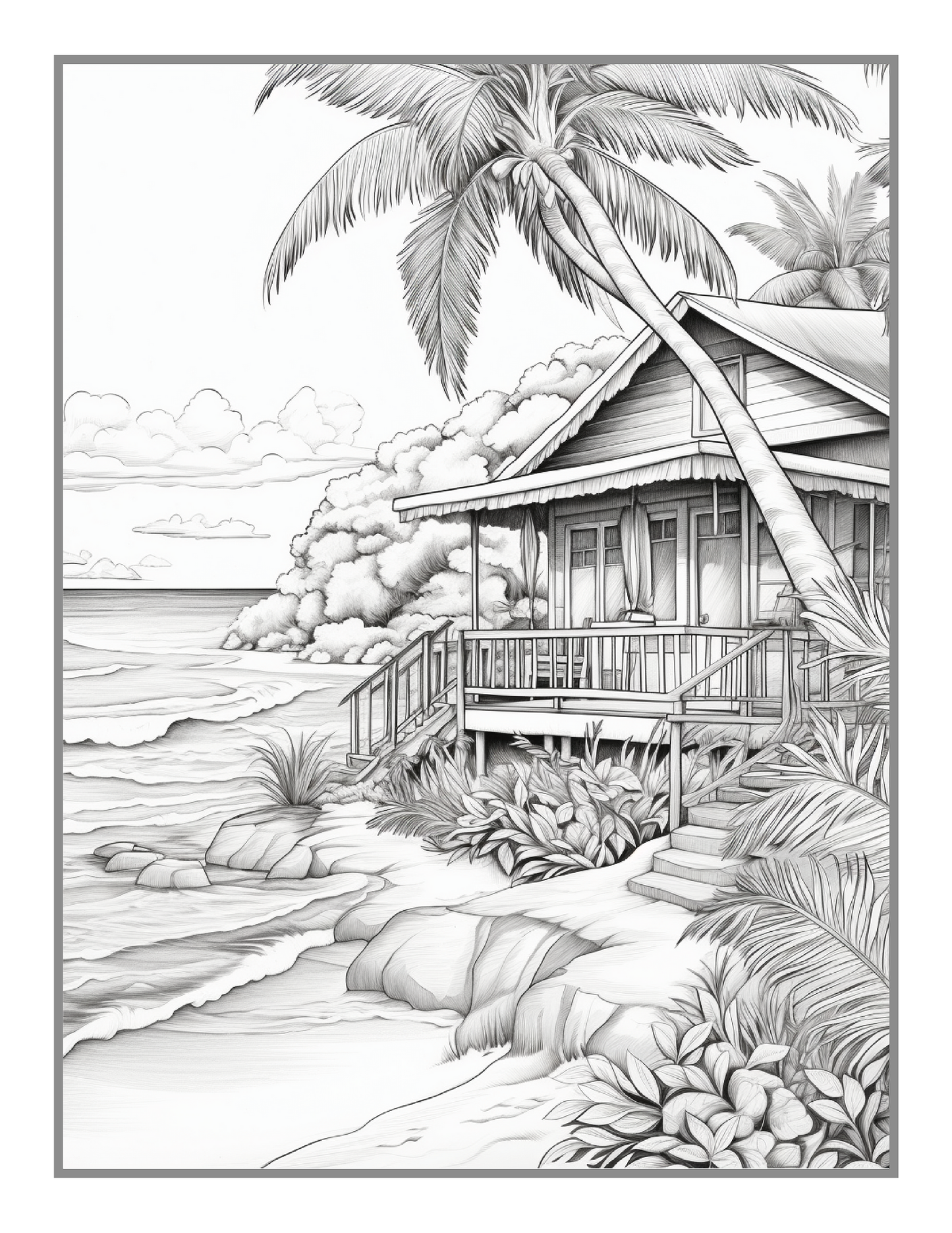 50 Pages Tropical Beach Homes Coloring Book Birthday Holiday Gift for Adults Men Women Kids Boys Girls Teens Vacation Beach Theme Relaxation