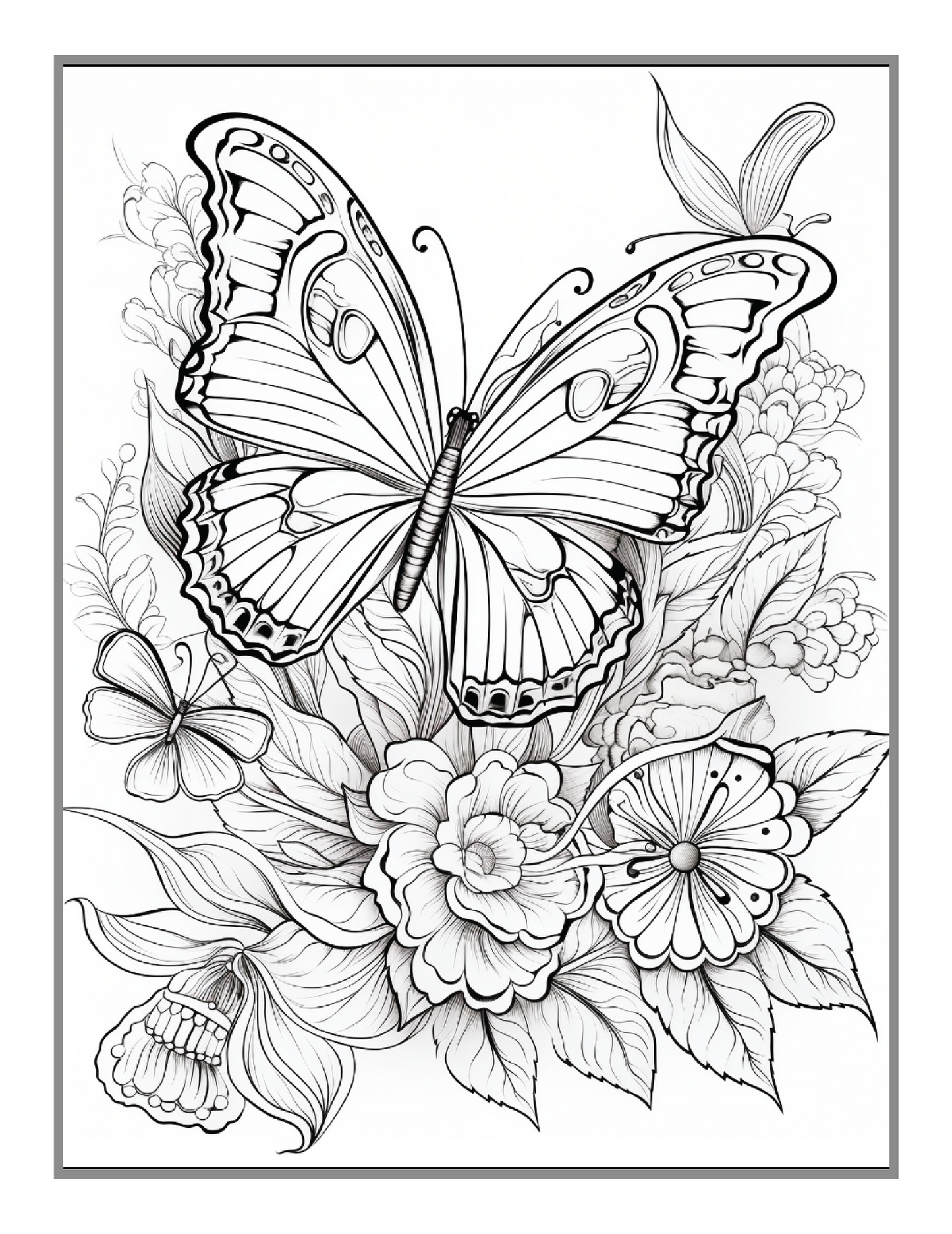50 Pages Cute Butterfly and Flower Coloring Book Holiday Birthday Gift Present for Adults Kids Men Women Boys Girls Teens Butterfly Lover