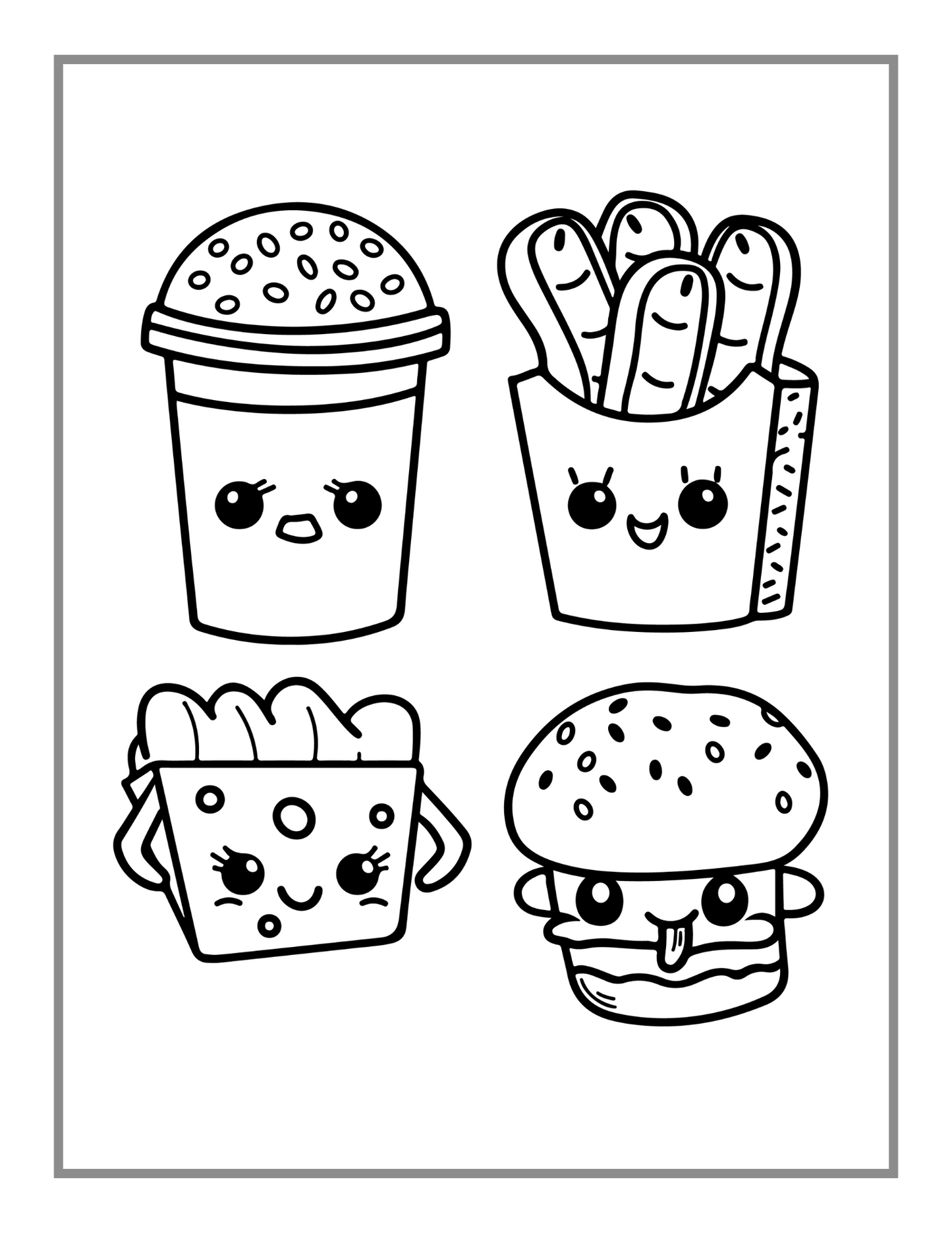 50 Pages Bold Easy Food Coloring Book Gift for Adults Kids Men Women Boys Girls Kawaii Dessert Coloring Book for Fast Food Lover Children