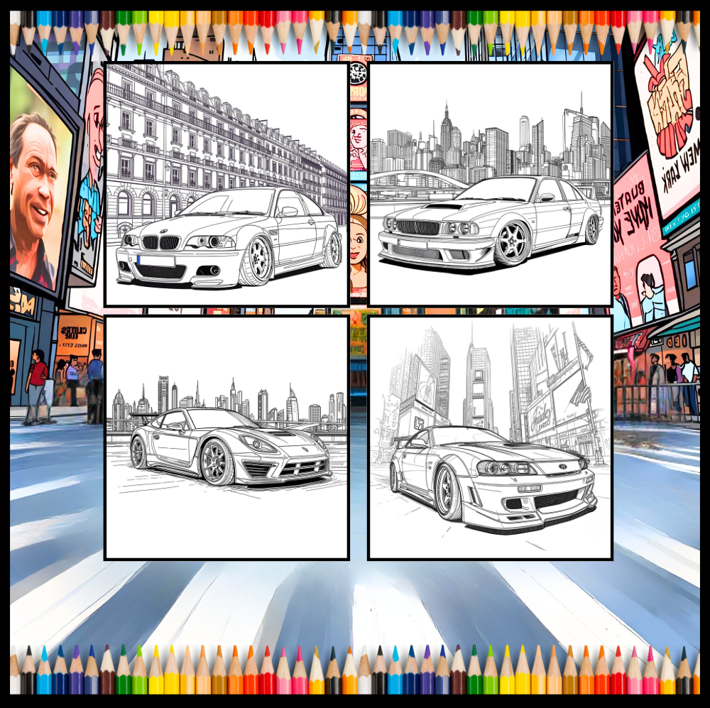 Modified Cars Coloring Book for Adults Men Women Kids Boys Girls Teens Drift Cars Coloring Activity Book Gift Modified Exotic Racing Cars