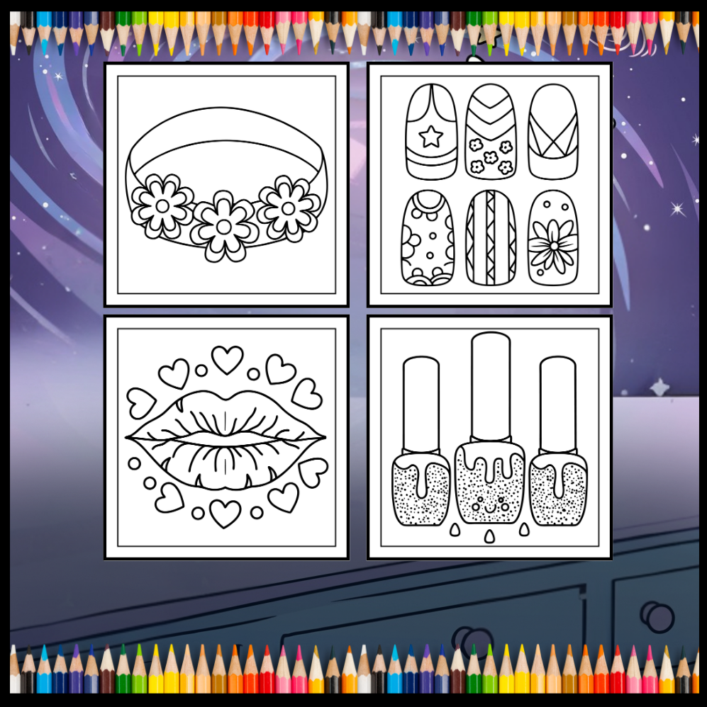 Cool Beauty Stuff Makeup Items Coloring Book for Women Mom Wife Girls Teens 50 Pages Bold and Easy Cozy Beauty Coloring Pages for Children