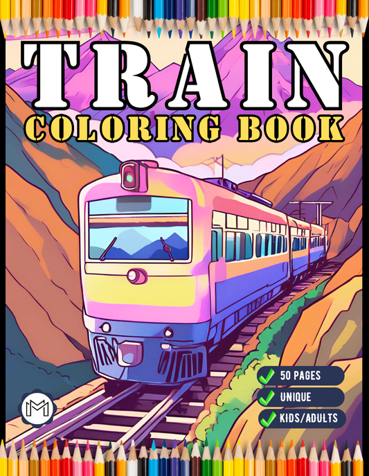 50 Pages Train Locomotive Enthusiasts Coloring Book Gift for Adults Kids Boys Girls Cute Freight Train Locomotive Lover Coloring Sheets