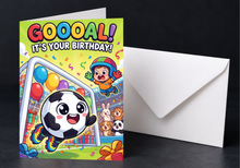 Load image into Gallery viewer, Soccer Birthday Card, Cute Sports Greeting Card for Kids, Printed Boy Birthday Card, Soccer Fan Gift, Athletic Theme Birthday Party Card
