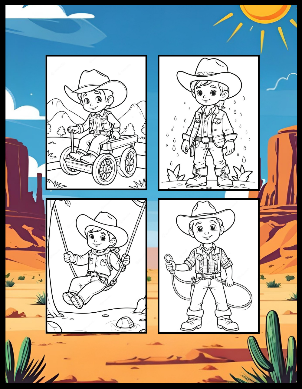 Cowboy Coloring Book Gift for Adults Men Women Kids Young Boys Girls Teens 50 Pages Single Sided Western Cowboy Coloring Activity Book
