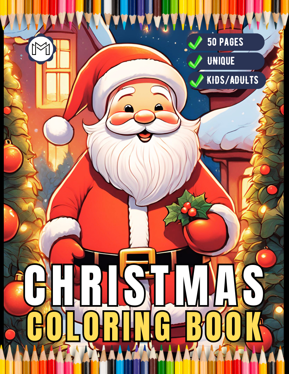 Christmas Coloring Book Gift for Adults Men Women Kids Boys Girls Merry Children 50 Pages Cute Santa Claus Easy Coloring Activity Book