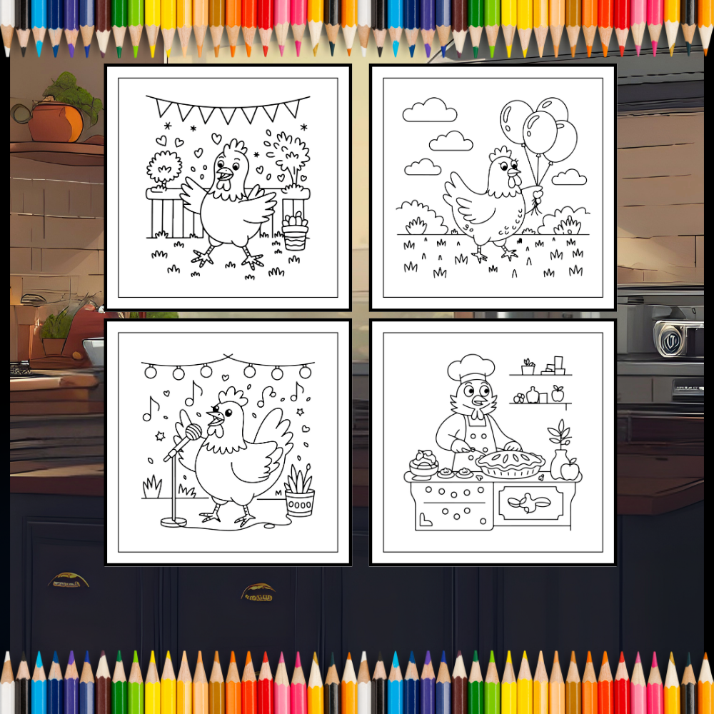 Cute Funny Chicken Coloring Book Gift for Adults Kids Boys Girls Teens Bold and Easy Chicken Bird Coloring Sheets for Children Relaxation