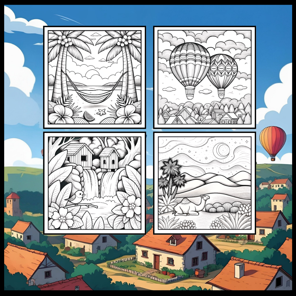 Stress Relief Relaxation Coloring Book Gift for Adults Kids Men Women Boys Girls Young Teens 50 Pages Single Sided Cozy Places Bold and Easy