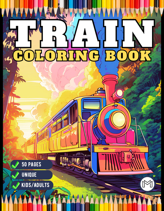 Train Locomotive Enthusiasts Coloring Book Gift for Adults Kids Boys Girls 50 Pages Cute Freight Train Locomotive Lover Coloring Sheets