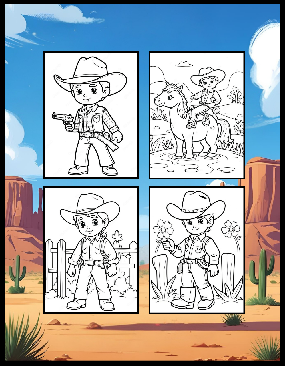 Cowboy Coloring Book Gift for Adults Men Women Kids Young Boys Girls Teens 50 Pages Single Sided Western Cowboy Coloring Activity Book