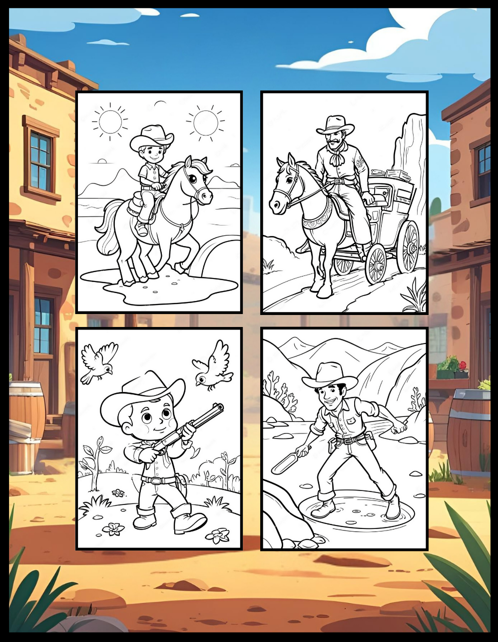Cowboy Coloring Book Gift for Adults Men Women Kids Young Boys Girls Teens 50 Pages Single Sided Cute Cowboy Coloring Book for Children