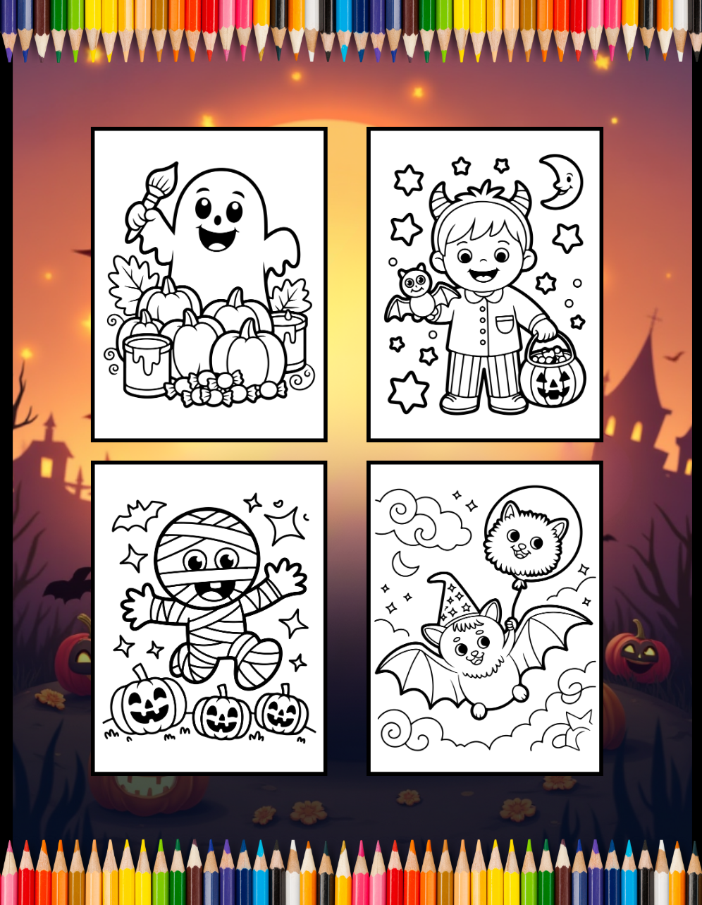 Cute Funny Spooky Halloween Coloring Book Adults Kids Boys Girls Young Teens Halloween Ghost Mummy Witch Scarecrows Coloring Activity Book