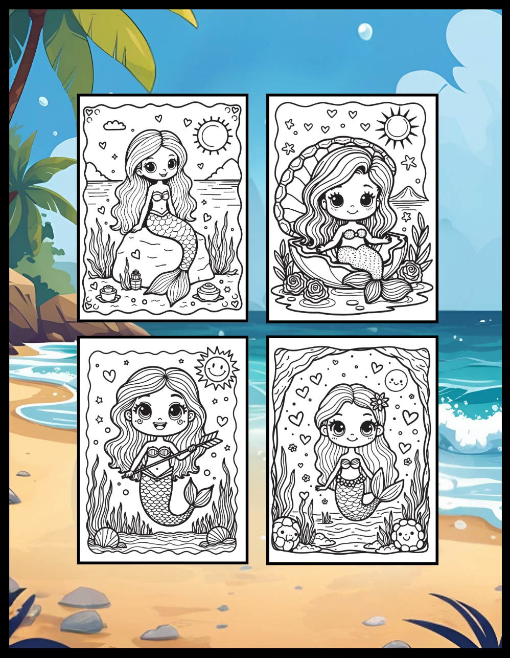 50 Pages Single Sided Cute Beautiful Mermaid Coloring Book Gift for Adults Men Women Kids Boys Girls Young Teens Bold and Easy Mermaid