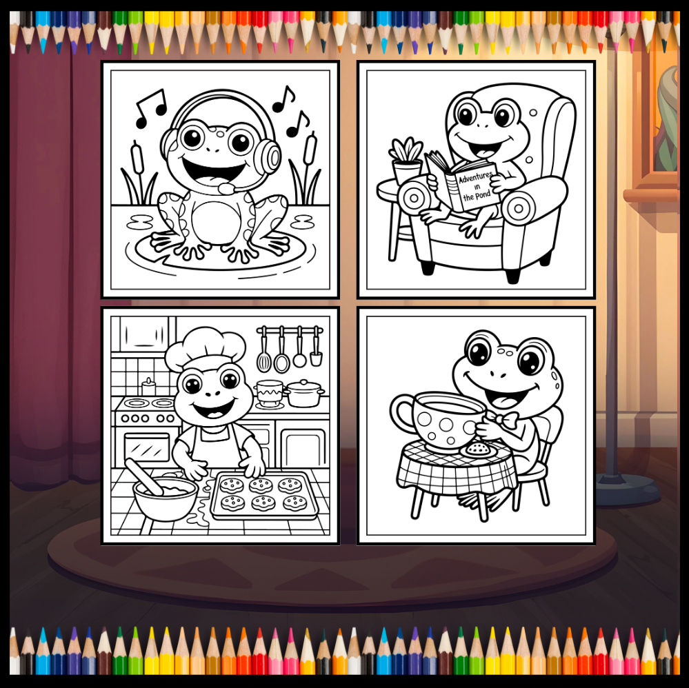 Cute Cozy Frog Froggy Days Coloring Book Gift Adults Men Women Kids Boys Girls Teens Cool Kawaii Whimsical Frog Toad Animal Coloring Book