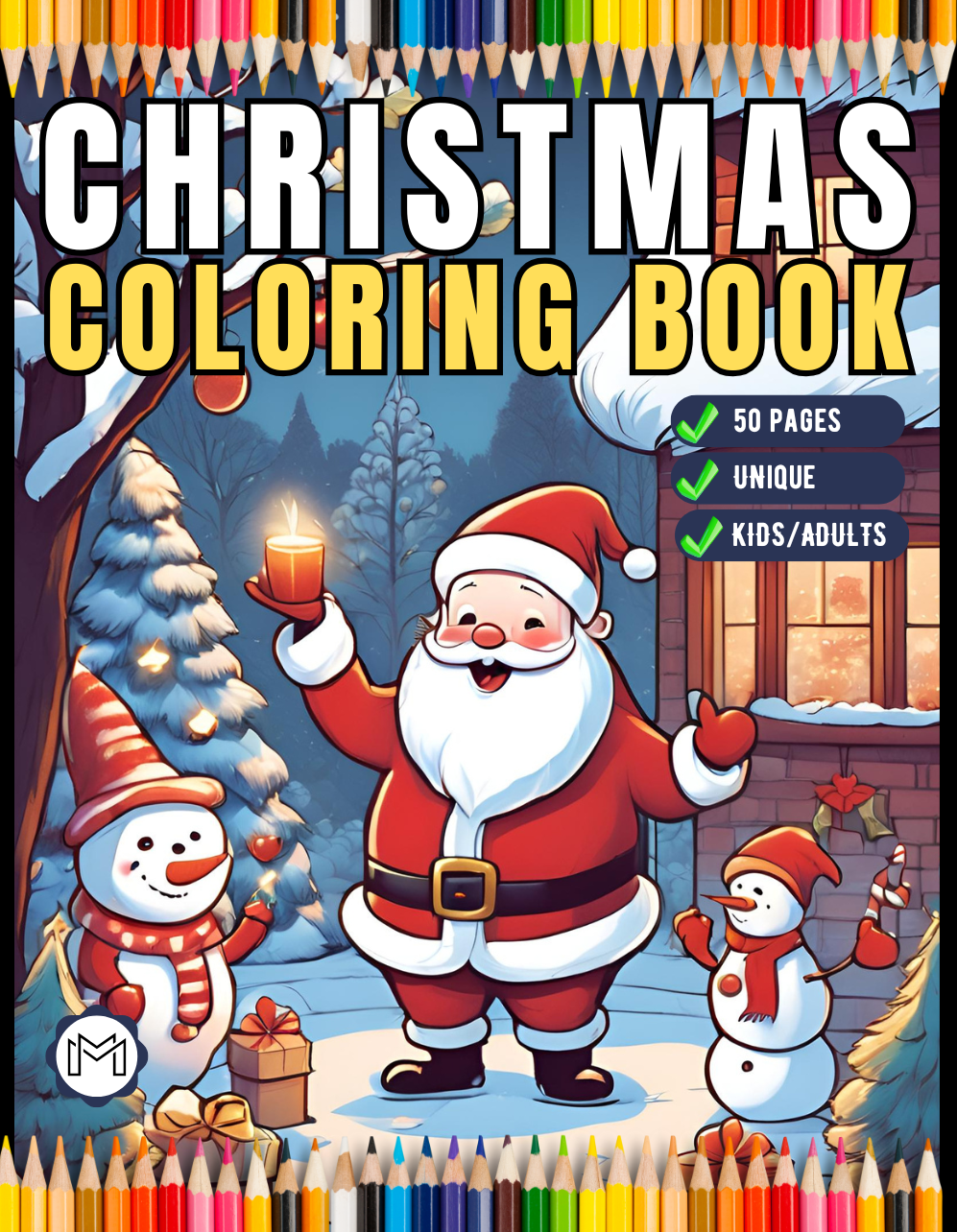 50 Pages Merry Christmas Coloring Book Gift for Adults Men Women Kids Boys Girls Children Cute Santa Claus Easy Coloring Activity Book Gift