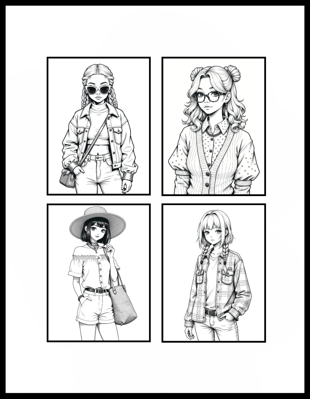 50 Pages Single Sided Cute Japanese Anime Manga Fashion Model Girls Coloring Book Gift for Adults Men Women Kids Young Boys Girls Teens