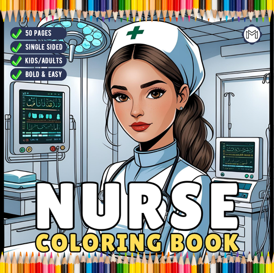 Nurse Coloring Book Gift for Adults Men Women Kids Young Boys Girls Teens 50 Pages Single Sided Hospital Nurse Coloring Activity Book