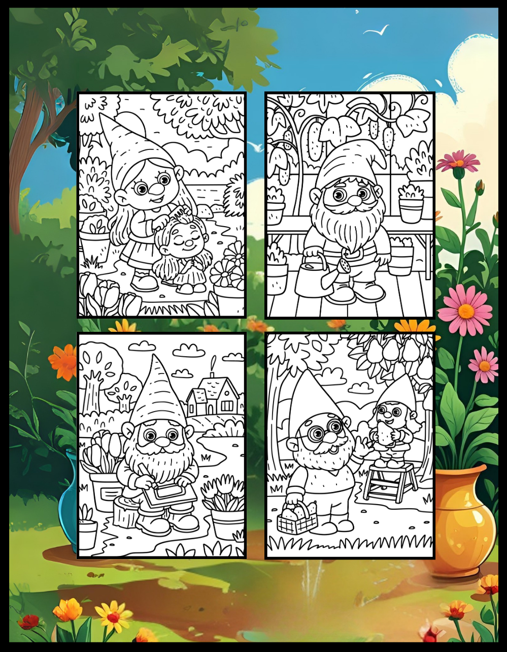 Cozy and Comfy Garden Gnomes Coloring Book Gift for Adults Men Women Kids Young Boys Girls Teens Cute Enchanted Gnome Coloring Pages