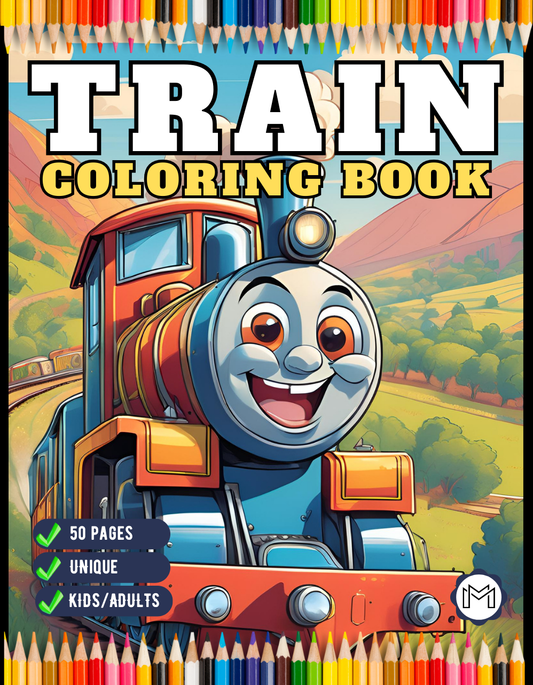 50 Pages Train Locomotive Enthusiasts Coloring Book Gift for Adults Kids Boys Girls Cute Relaxation Steam Engine Train Coloring Book Present