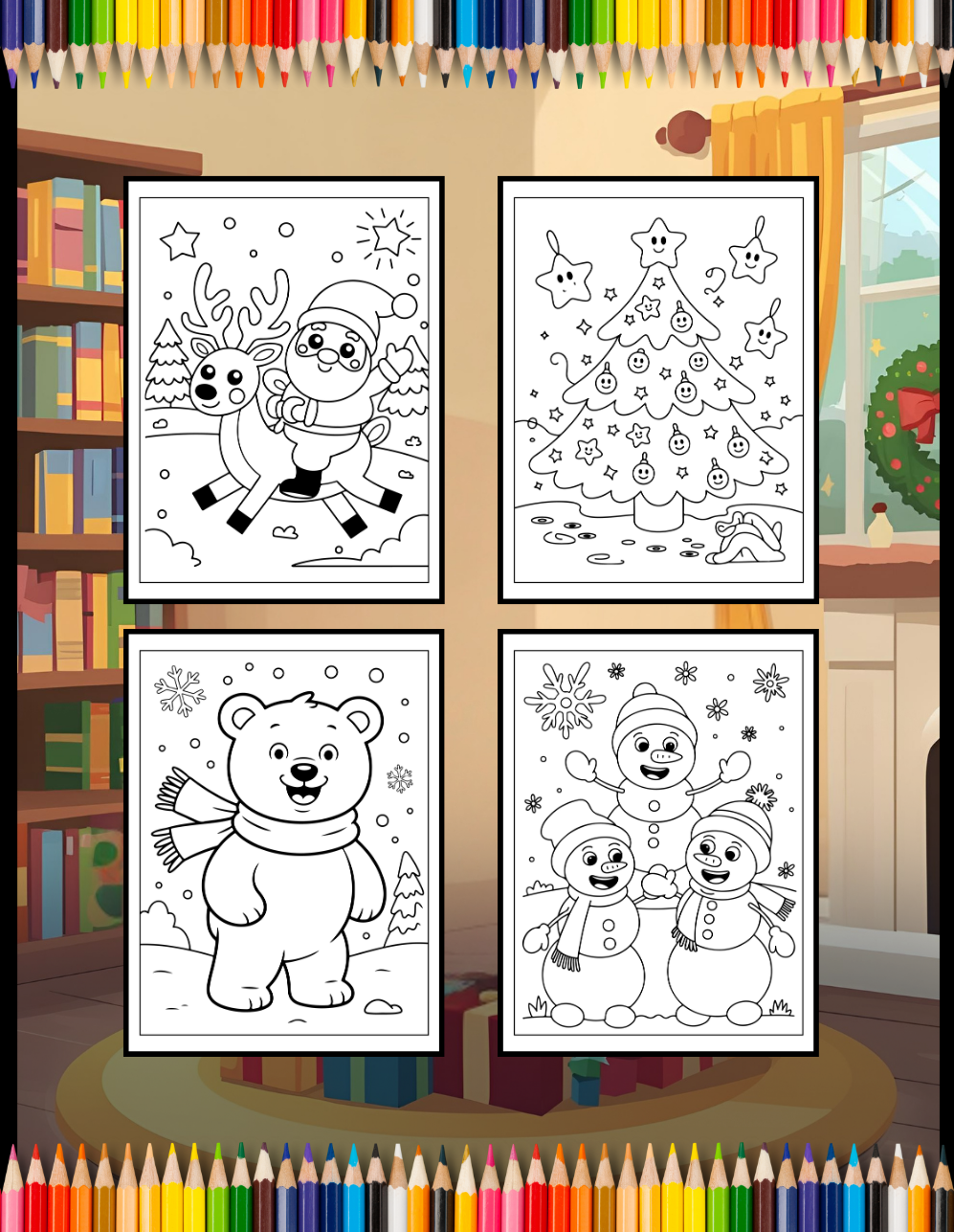 Kawaii Cozy Christmas Coloring Book for Adults Kids Boys Girls Teens Cute Festive Winter Season Holiday Coloring Pages for Children