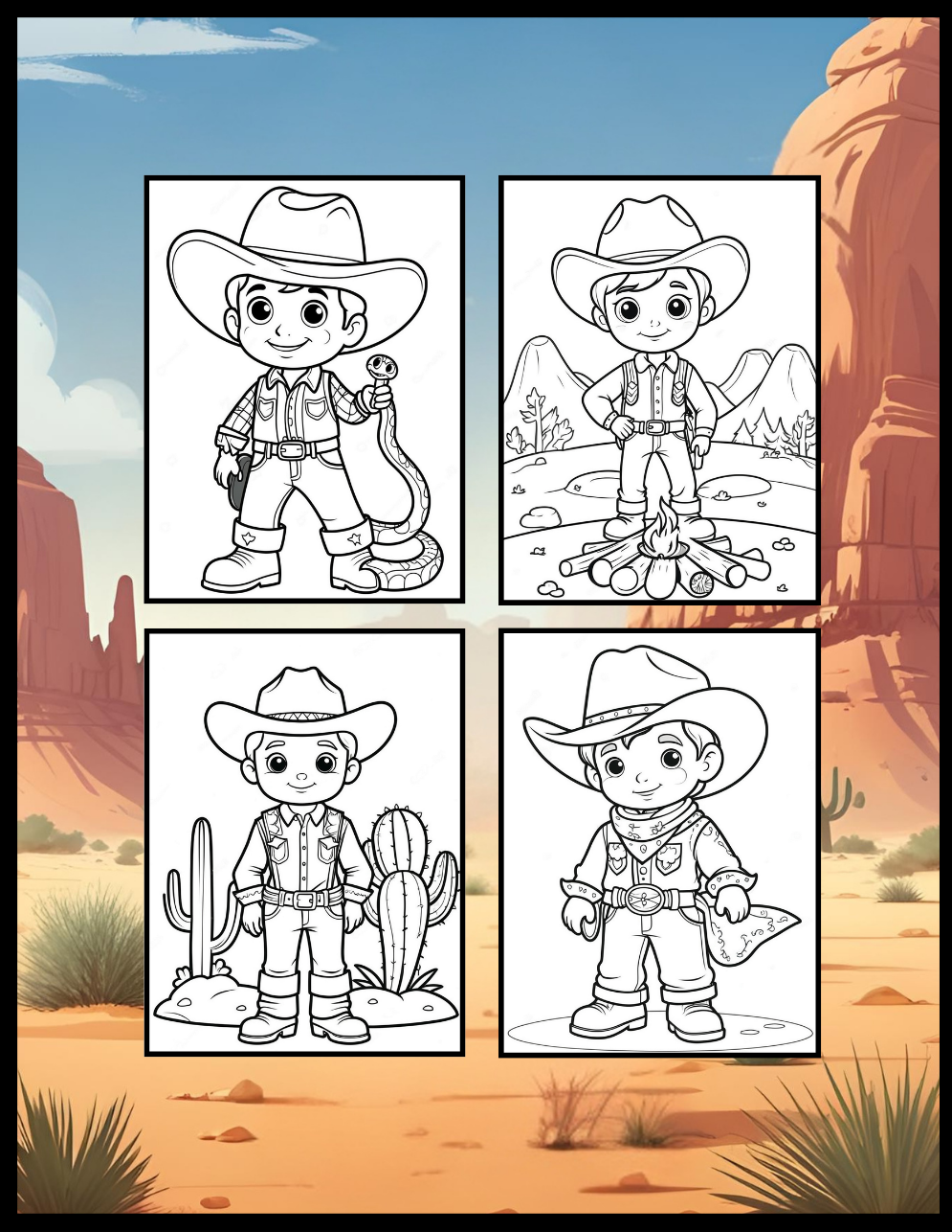 Cowboy Coloring Book Gift for Adults Men Women Kids Young Boys Girls Teens 50 Pages Single Sided Western Cowboy Coloring Activity Book