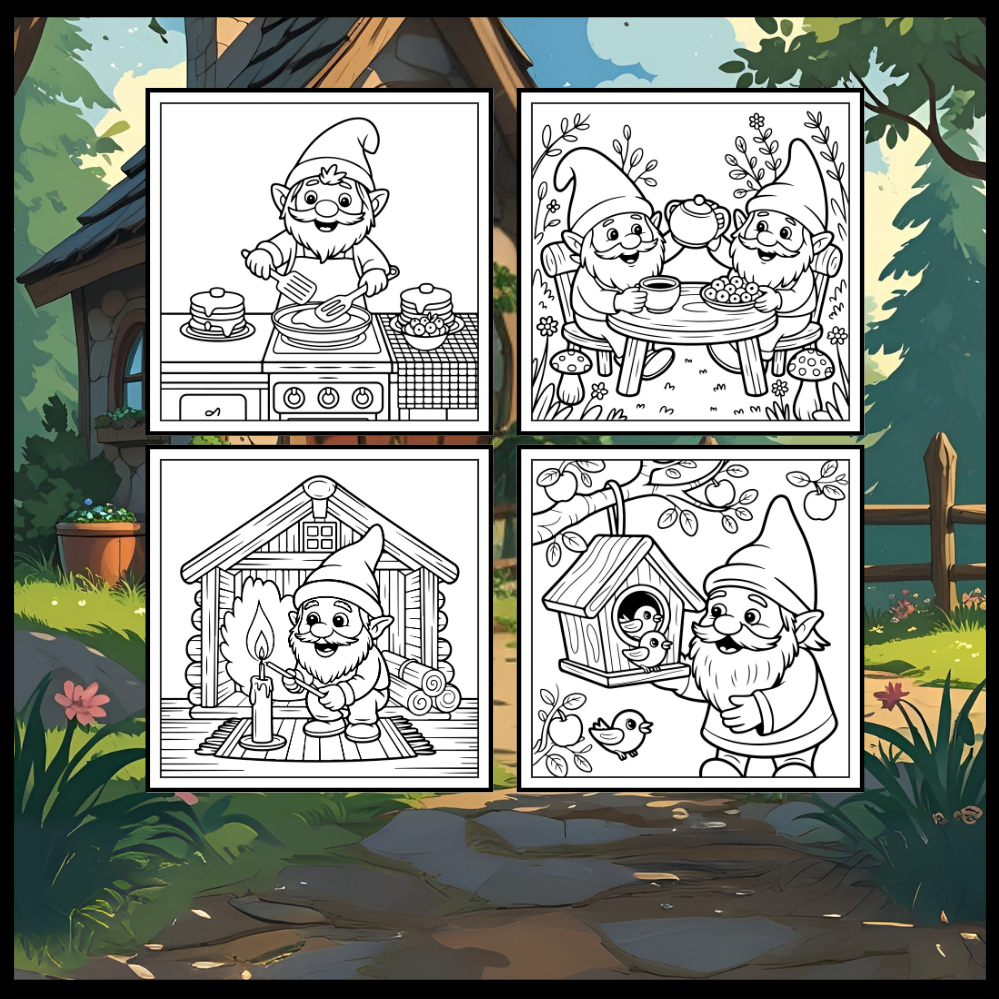 Cozy and Comfy Garden Gnomes Coloring Book Gift for Adults Men Women Kids Boys Girls Teens Bold Easy Simple Whimsical Gnome Coloring Sheets