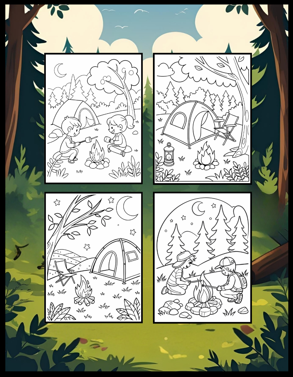 Bold and Easy Cozy Camping Coloring Book Gift for Adults Men Women Kids Boys Girls Young Teens Summer Camp Camping Coloring Sheets