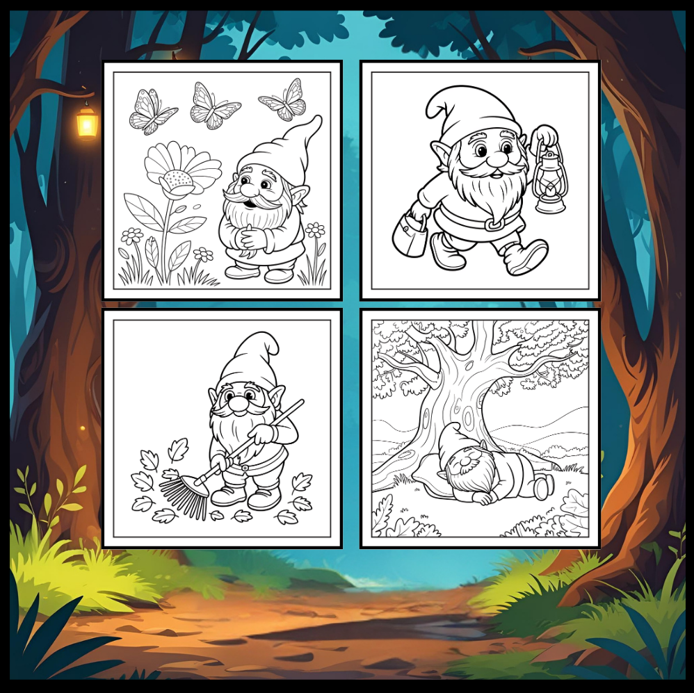 Cozy and Comfy Garden Gnomes Coloring Book Gift for Adults Men Women Kids Boys Girls Teens Bold Easy Simple Whimsical Gnome Coloring Sheets